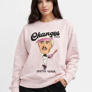 Justin Bieber Changes 2020 H&M Pink Crewneck Sweatshirt Graphic Oversized